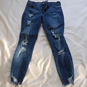 Express Dark Blue Distressed Skinny Jeans
